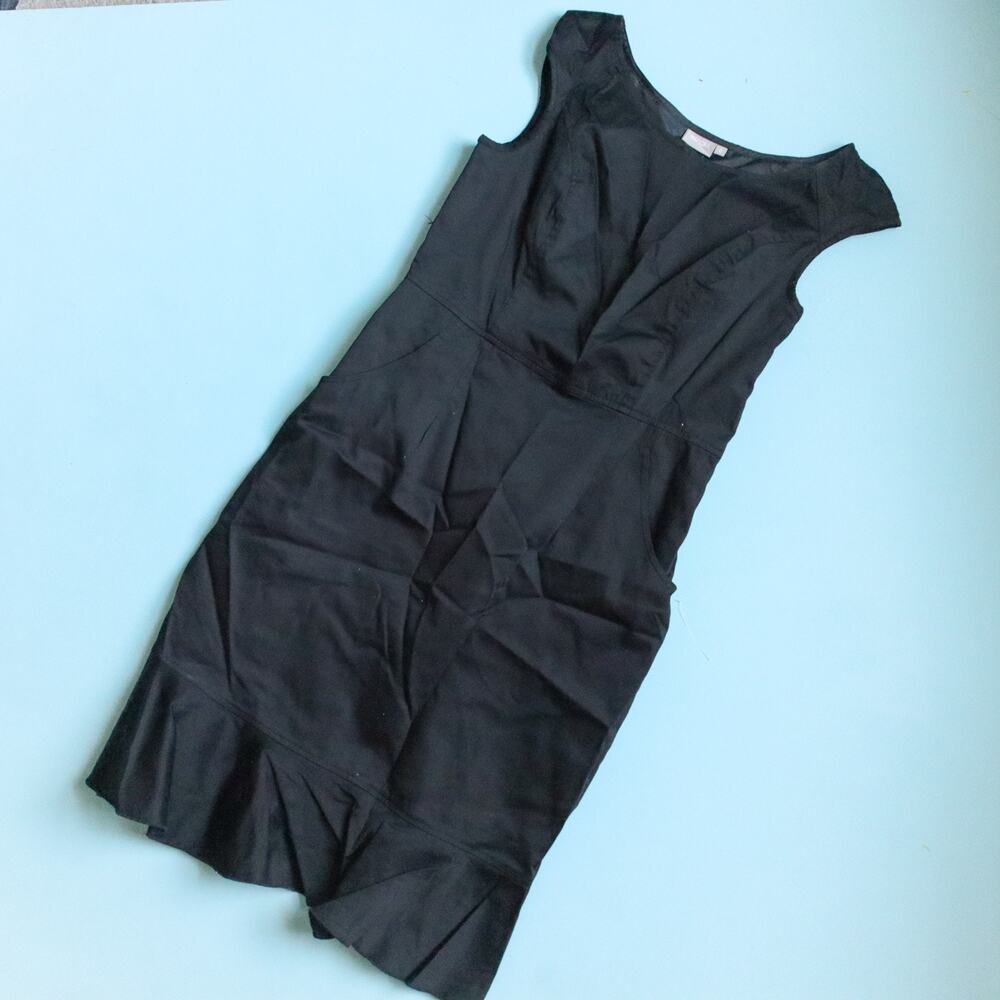 eShatki Black Sheath Dress Size Large 12 Ruffle Classic Minimalist Capsule